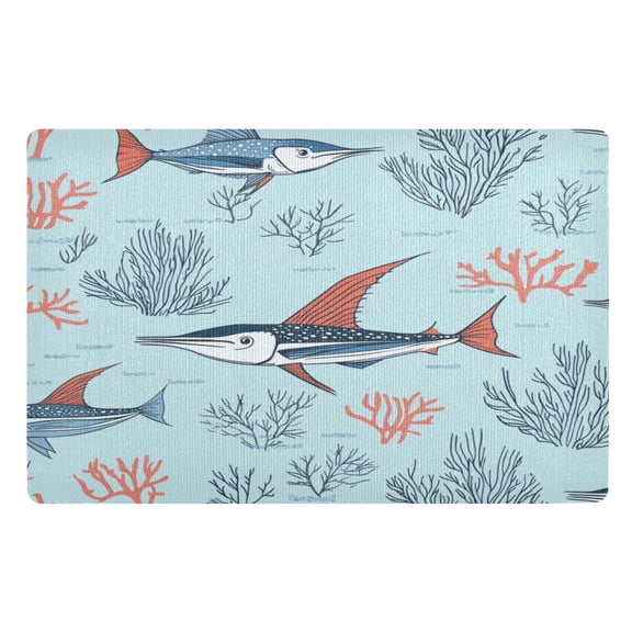 Sailfish and Coral Reef Pattern Doormat 32x20 inch Non Slip Doormat Absorbent Welcome Mat Indoor Doormat for Bedroom Living Room