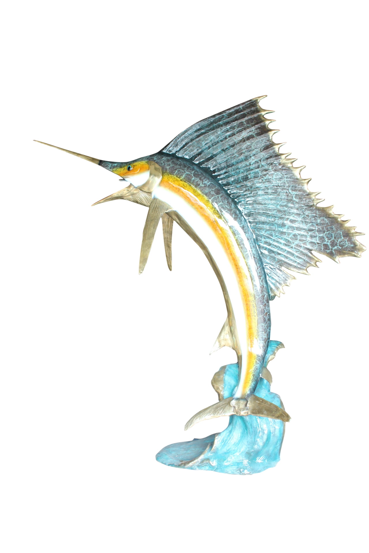 Nifao Sailfish with Four Mahi Mahi Outdoor Fountain Statue, Bronze Garden Water Feature Sculpture for Patio & Yard – Garden Outdoor Decor Sculpture, 90"L x 34"W x 90"H
