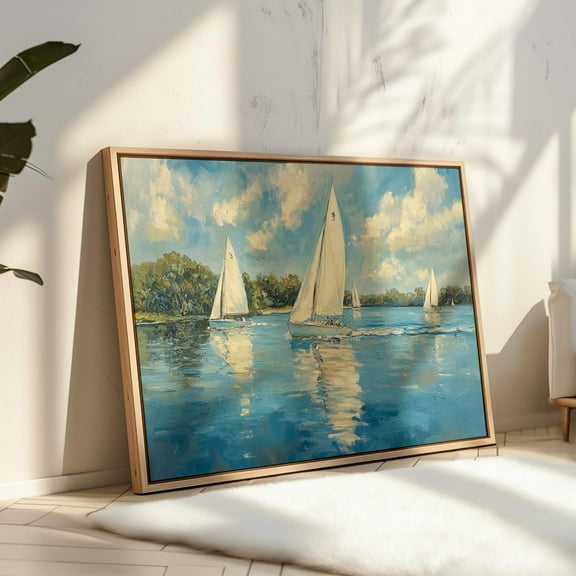 Sailing Adventure Wall Art - Serene Lake Scene With White Sailboats And Reflections, Perfect For Nautical-Themed Decor Wall Art, Modern Wall Decor, 12x18 UNFRAMED