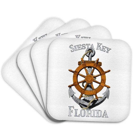 3drose, Sailing Anchor for a Florida Beach Vacation to Siesta Key Florida., Set of 4 Coasters - Soft