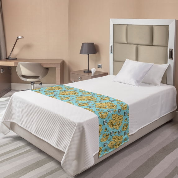 Sailing Bed Runner, Pirate Map Look Nautical Drawing with Sail Direction Ocean Pattern, Decorative Accent Bedding Scarf for Hotels Homes and Guestrooms, Twin, Blue Earth Yellow, by Ambesonne
