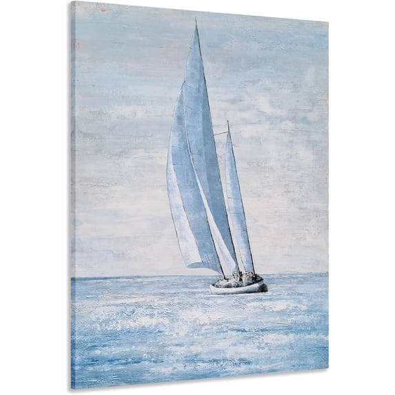 Sailing Boat Canvas Wall Art - Blue Seaview Painting for Living Room Bedroom Decor