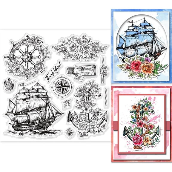 Sailing Boat Clear Stamps for DIY Cards Making Maritime Adventure Silicone Clear Stamp Seals 5.91x5.91inch Transparent Stamps for DIY DIY Scrapbooking Photo Album Journal Home Decoration