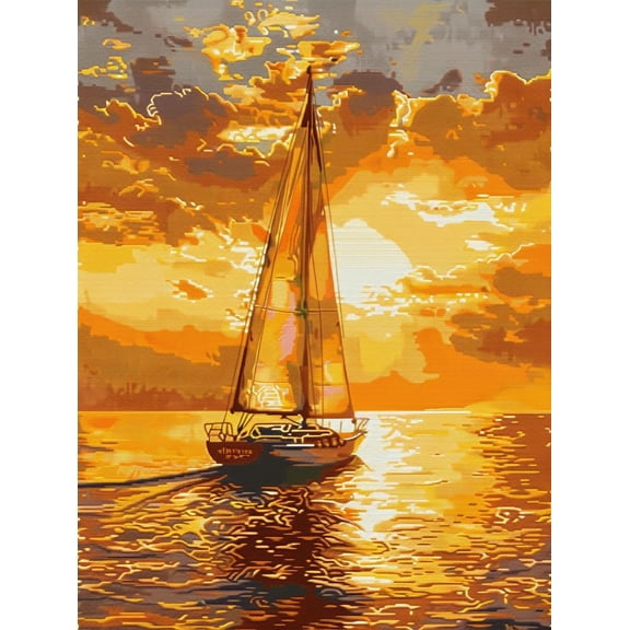 Sailing Boat Golden Sunset Sky Cross Stitc DIY 11CT Stamped Cross Stitch Kits for Beginners Easy Needlepoint Embroidery Counted Cross Stitch Art Craft for Wall Decoration 12x16inch(2)