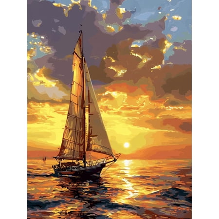 Sailing Boat Golden Sunset Sky Cross Stitc DIY 11CT Stamped Cross Stitch Kits for Beginners Easy Needlepoint Embroidery Counted Cross Stitch Art Craft for Wall Decoration 12x16inch(3)