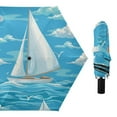 thumbnail image 1 of Sailing Boat Ocean Gulls Clouds All Weather Umbrella Triple Folding Parasol 6 Ribs UV Protection Portable, 1 of 8