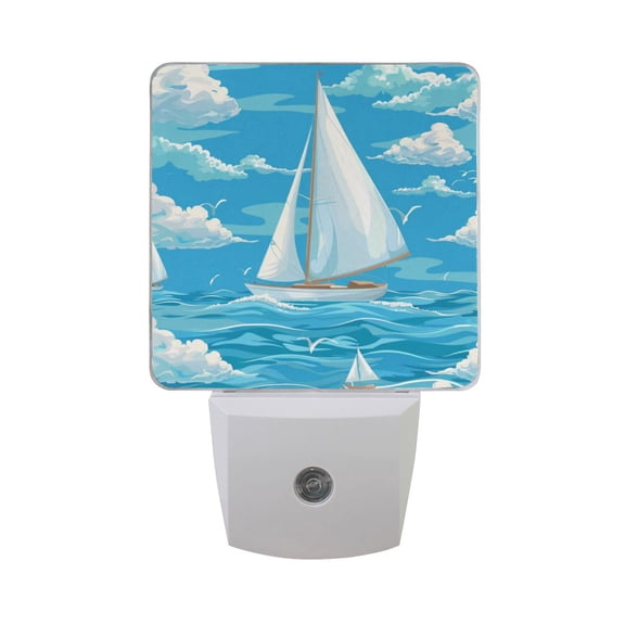 Sailing Boat Ocean Gulls Clouds LED Night Light with Smart Sensor Plug Into Wall Dusk to Dawn 2 packs