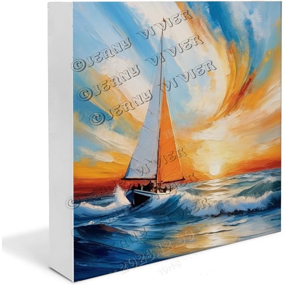 Sailing Boat On The Sea Wooden Box Sign Office Gifts Funny Summer Decor for Shelf Chic Home Decor Small Table Centerpiece Decor Wood Block Signs 5x5 In