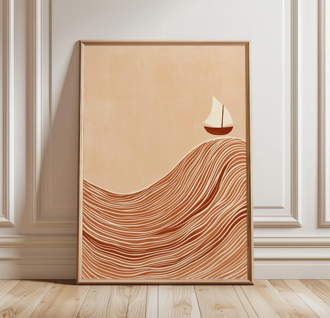 Sailing Boat Wave Wall Art Print, Abstract Ocean Artwork, Coastal Decor ...