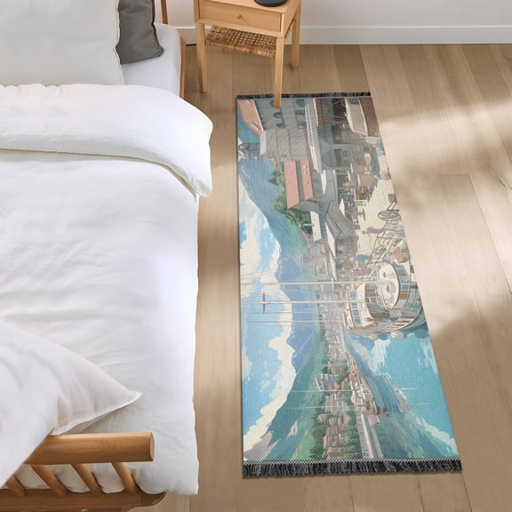 Sailing Boats Docked in Town Runner Area Rug 2x6 Soft Non-Slip Washable Bedside Carpet for Hallway Bedroom Living Room Home Decor