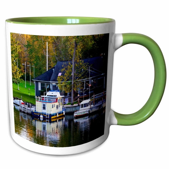 3drose, Sailing by the Brewerton Area Along the Erie Canal., 15oz Two-tone Green Mug