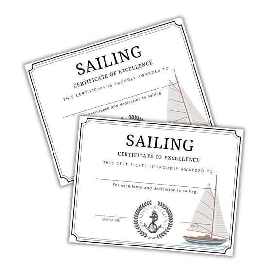 Sailing Certificate of Achievement 30pk 8.5x11 Club Trophy Sail Boat Water Sports Coach Mug Contest Conference Participation Most Improved
