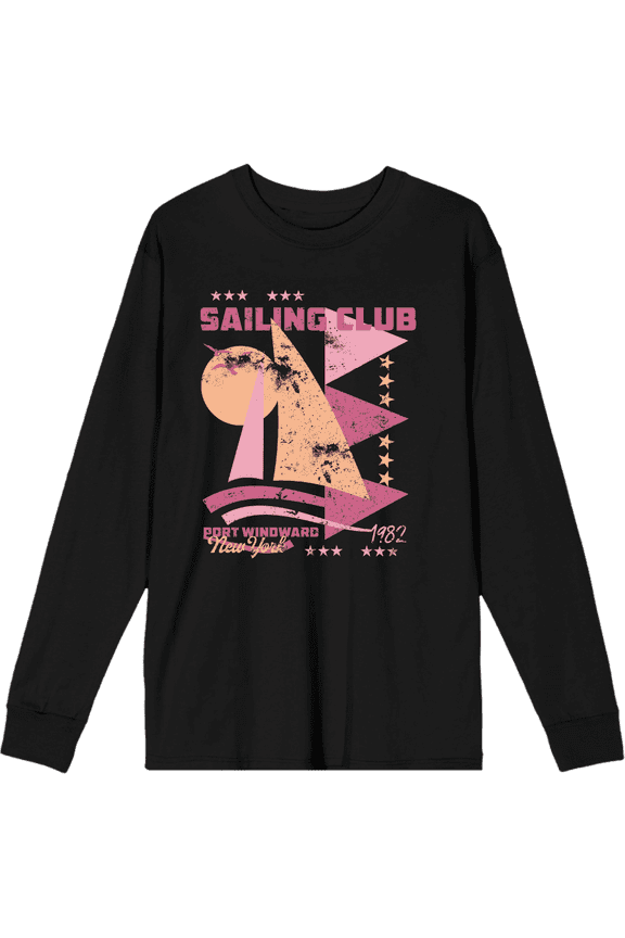 Sailing Club Port Windward New York Adult Black Crew Neck Long Sleeve Shirt-XS