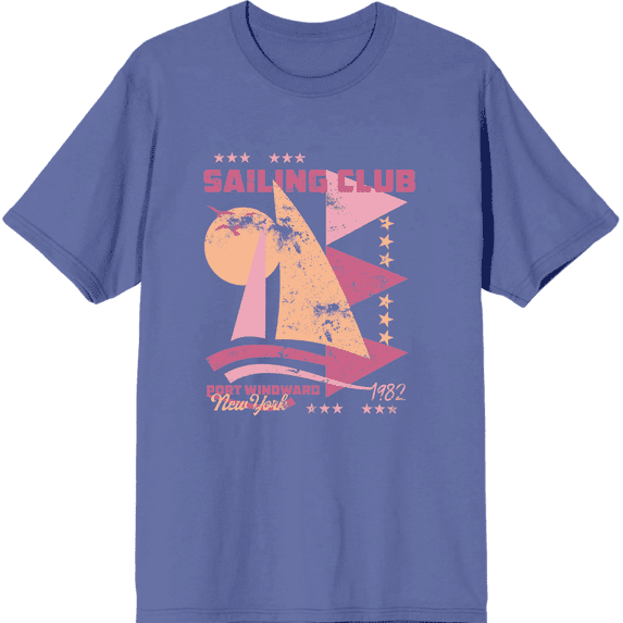 Sailing Club Port Windward New York Adult Blue Crew Neck Short Sleeve Tee-Large