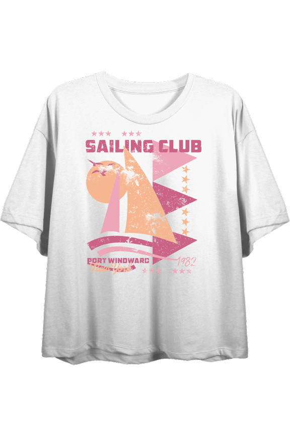 Sailing Club Vintage-Inspired Adult White Crew Neck Short Sleeve Tee-XS