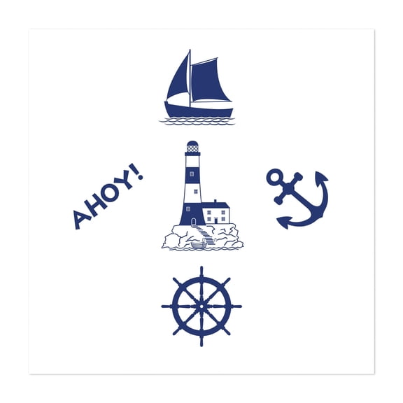Sailing Design Navy Blue on White - Digital Art Nautical Lighthouse Sailboat Boat Ocean Maritime Unframed Wall Art Print 40 x 40 inches