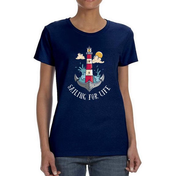 Sailing For Life Lighthouse Shaped T-Shirt Women -Smartprints Designs, Female x-Large