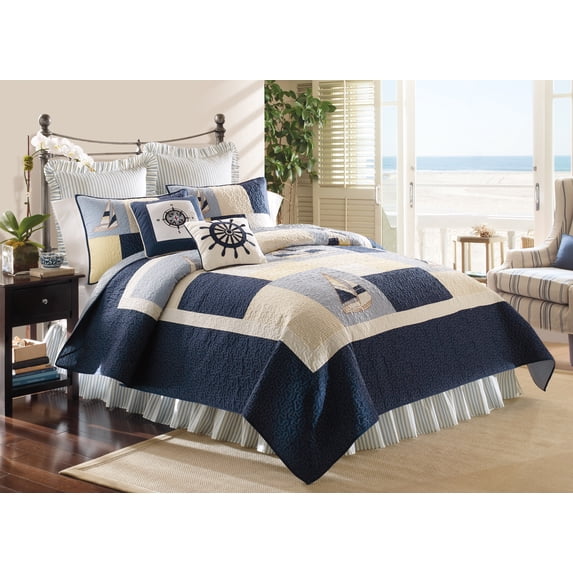 Sailing Full and Queen Cotton Lightweight Machine Washable Reversible Quilt