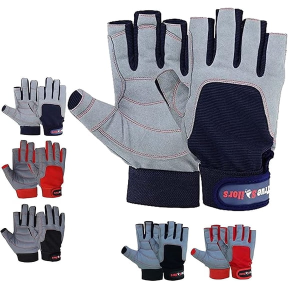 Sailing Gloves Deckhand Glove Yachting Canoe Kayak Dinghy Rope WaterSki Cut Finger Blue / Gray L