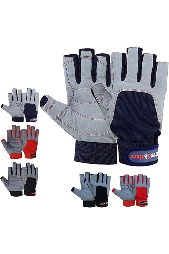 Sailing Gloves Deckhand Glove Yachting Canoe Kayak Dinghy Rope WaterSki Cut Finger Blue / Gray XXL