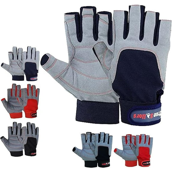 Sailing Gloves Deckhand Glove Yachting Canoe Kayak Dinghy Rope WaterSki Cut Finger Blue / Gray XXXL