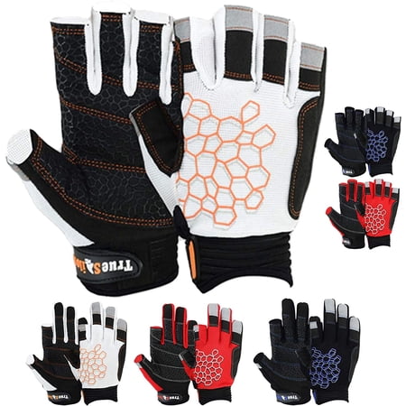 Sailing Gloves Sticky Palm Gripy Glove Yachting Kayak Dinghy Fishing Short Finger Black / White, M