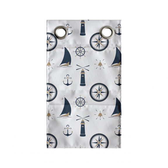 Sailing Hanging Pocket Organizer, Anchor Sailboat Bell Compass Open Sea Print on Plain Background, Printed Polyester Storage Bag with Pockets, 9" x 16", Dark Teal Camel White