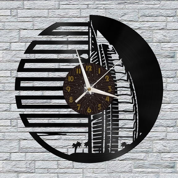 Sailing Hotel Dubai Attractions Vinyl Wall Clock, Vinyl Record Clock Wall Art Silent & Non-ticking(12 inchs C)