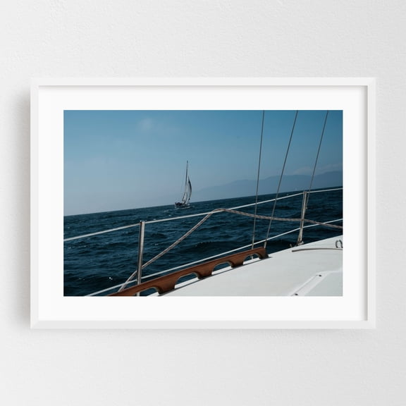 Sailing Out Of The Marina - Marina del Rey California Photography Sailboat Nautical Seascape Ocean Boat Maritime Coast White Framed Wall Art Print 5 x 7 inches