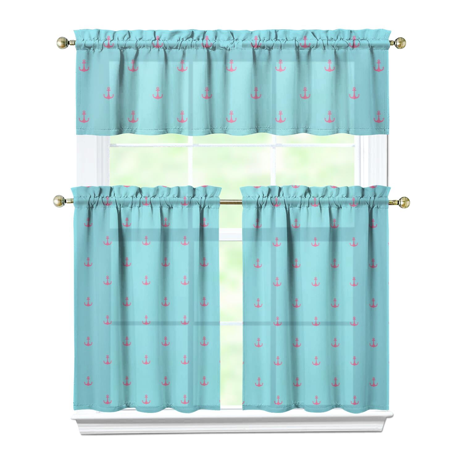 Sailing Nautical Curtains Set Anchor Marine Sea Ocean Beach Lighthouse ...