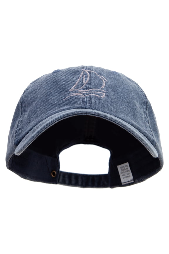 Sailing Out Line Embroidered Big Size Washed Pigment Dyed Cap - Navy XL-3XL