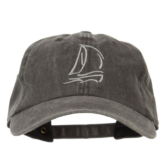 Sailing Outline Embroidered Washed Cotton Cap - Black OSFM