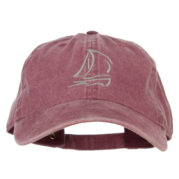 Sailing Outline Embroidered Washed Cotton Cap - Maroon OSFM