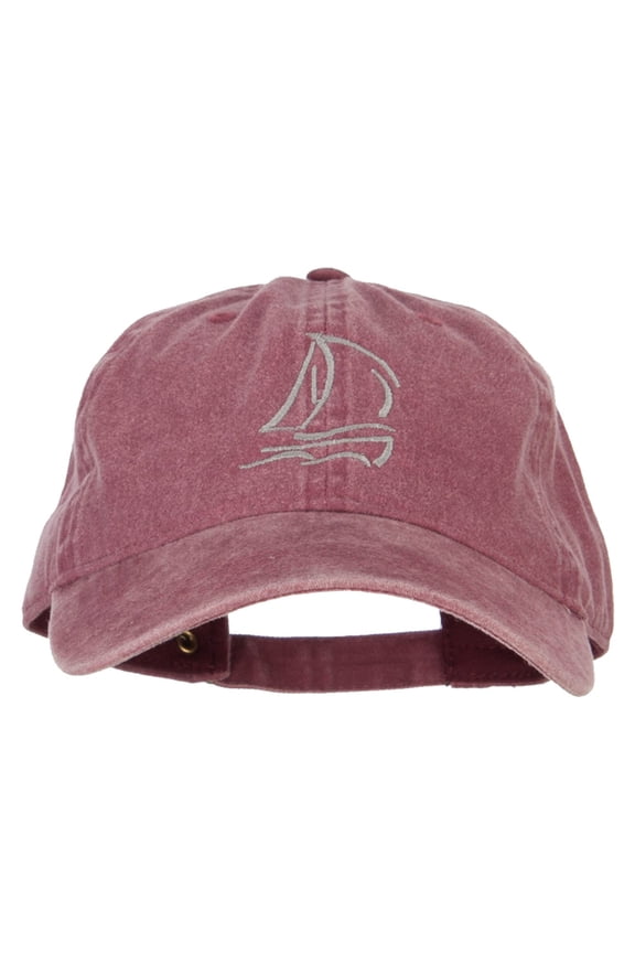 Sailing Outline Embroidered Washed Cotton Cap - Maroon OSFM