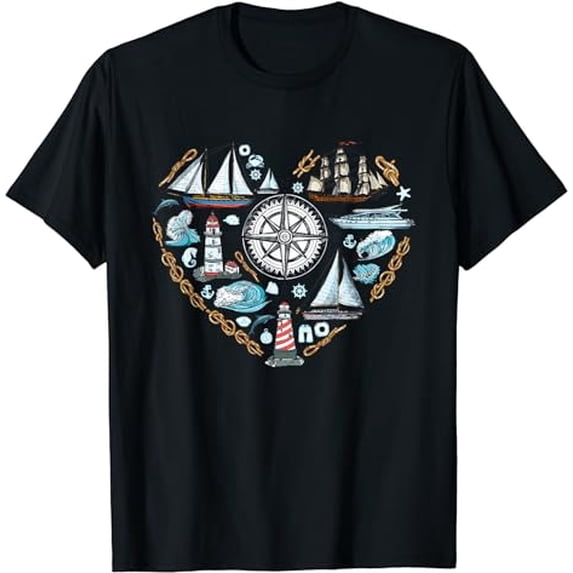 Sailing Pirate Captain Ship Nautical Sailboat Sailor heart T-Shirt