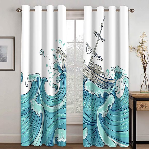 Sailing Sailboat Blue Ship Custom Printed Window Curtain Modern For The Living Room Children Boy And Girls Drapes