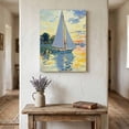 thumbnail image 1 of Sailing Sailboat Canvas Wall Art for Living Room Bedroom Bathroom, Oil Painted Sunset Ocean Houses Canvas Art Wall Decor, Artwork for Walls Home Office Decor, 11"x14", 1 of 9