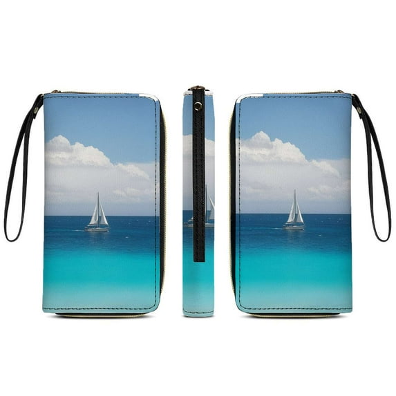 Sailing Serenity Ocean View Long Wallets For Women PU Leather Purse Card Holder Ladies Phone Bag Fashion Clutch Bag