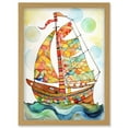 thumbnail image 1 of Sailing Ship At Sunrise Folk Art Artwork Framed Wall Art Print A4, 1 of 4