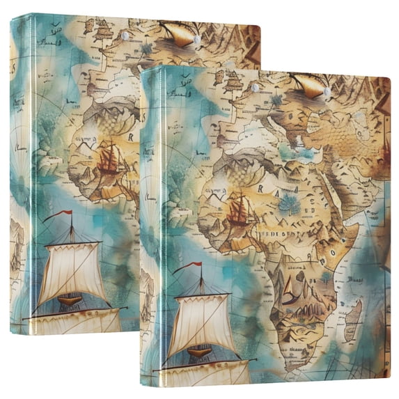Sailing Ship Boat Map Mermaid 3 Ring Binders 1.5 inch Hardcover File Folders with Interior Pockets A4 Size Organizer for School Office Hospital Set of 2