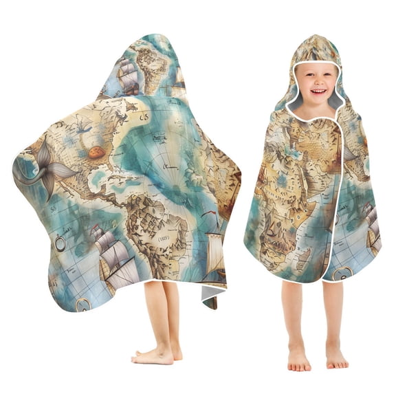 Sailing Ship Boat Map Mermaid Kid Bath Towels Bath Beach Towel Super Soft and Absorbent for Kid Girl Boy Babie Toddler Infant