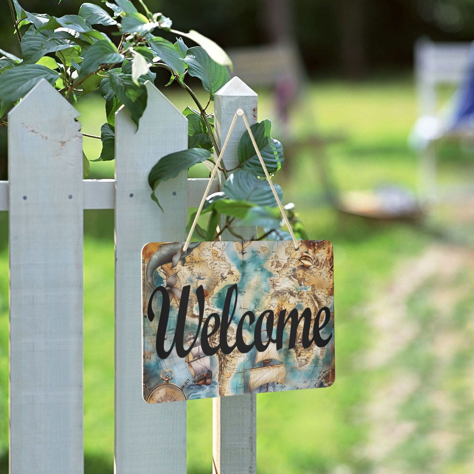 Sailing Ship Boat Map Mermaid Welcome Sign for Front Door Porch Wreath ...