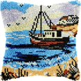 thumbnail image 1 of Sailing Ship Latch Hook Kits Pillow DIY Rug Crochet Hook Cushion Making Kits with Preprinted Pattern Canvas Instruction Yarns Pillow Cover Easy Starter DIY Crochet Kits 43x43cm （de106), 1 of 6