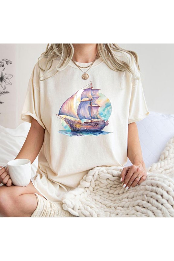 Sailing Ship Nautical Adventure Inspired Graphic Design Comfort Colors Unisex Cotton T-Shirt, Size S-3XL