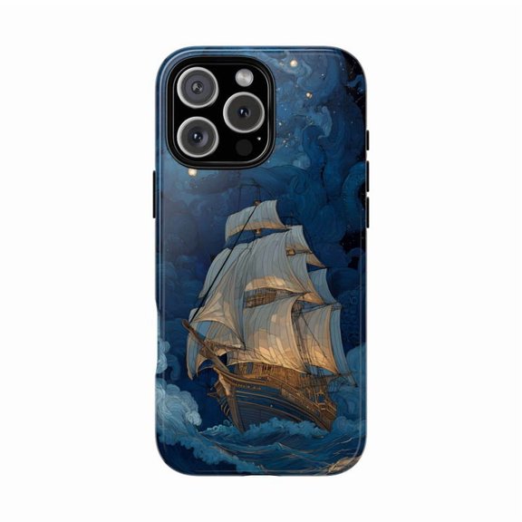Sailing Ship Stormy Sea Clouds Ocean Art Phone Case with iPhone 17 to 11 Pro Max