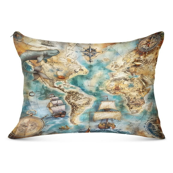 Sailing Ship and Nautical Chart Plush Pillow Cases Standard Size Ultra Soft Warm Pillowcases with Zipper 20"x26"