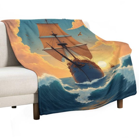 Sailing Ship at Sunset Blankets Bedroom Living Room Sofa Throw Blankets for Beds