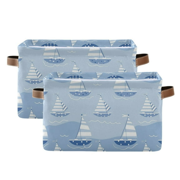 Sailing Ship on Sea Storage Bins with Handle Fabric Organizer Basket Foldable Box 2 Pack 14.2x10.2x8.3