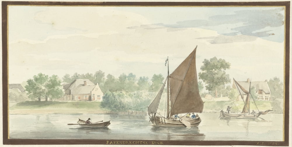 Sailing Ships On The Lower Merwede In The Papendrechtse Dike Canvas Art - (36 x 24)