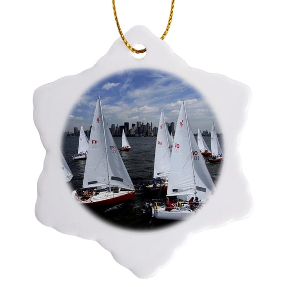 3drose, Sailing Teams from 12 Countries Board a Fleet of J24 to Race at the Dennis Conner Yacht Contest, 3 inch Snowflake Porcelain Ornament